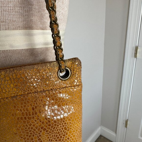 Hobo International Gold Yellow Leather Snakeskin Purse Crossbody Shoulder Strap - Picture 7 of 13